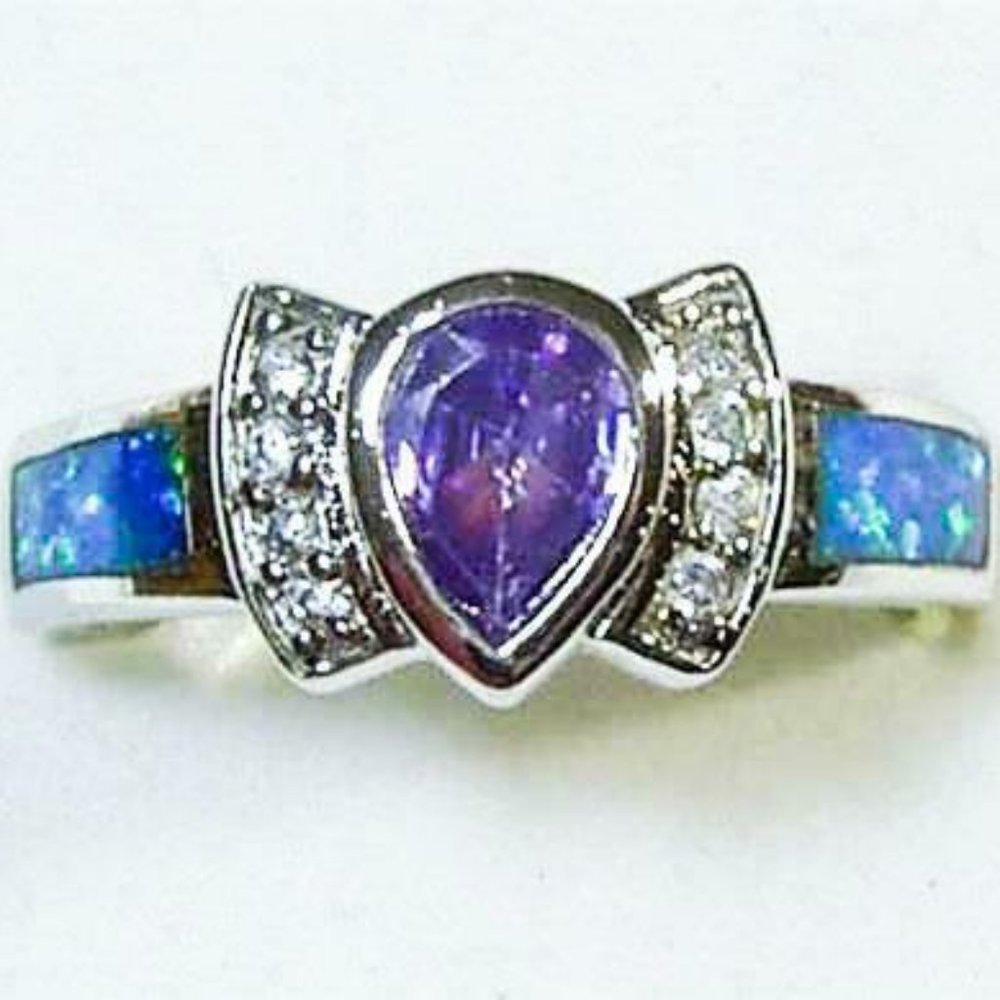 925 STERLING SILVER BLUE FIRE OPAL AMETHYST RING - SZ 6.75 - NEW!!